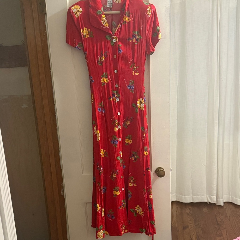 Floral Red Button-Up Dress